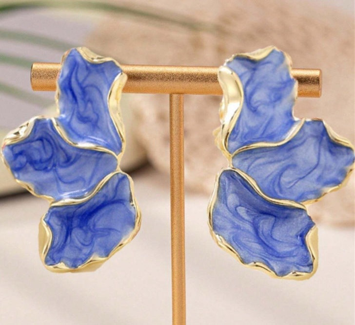 Azure Petal Statement Earrings – Gold