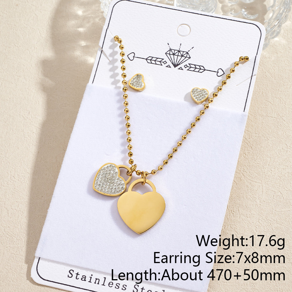 Sparkling Heart Charm Jewelry Set