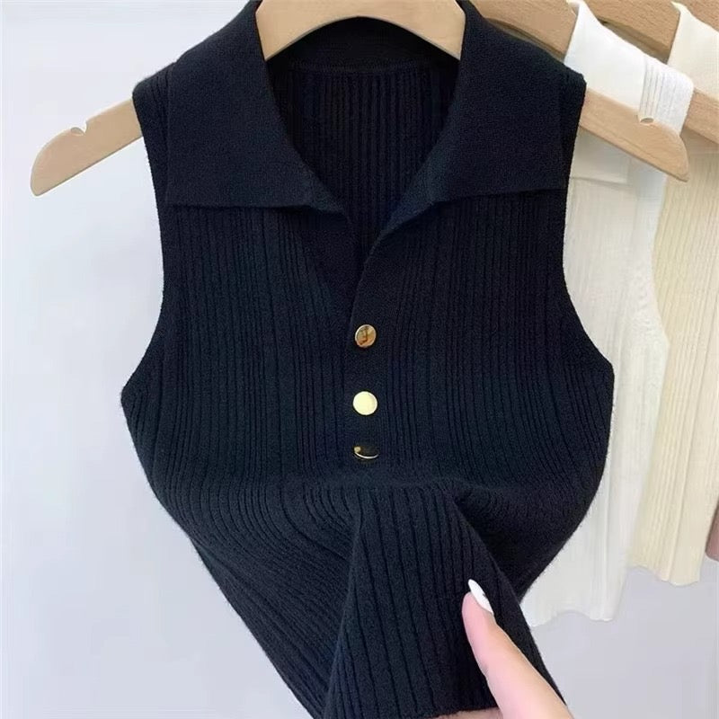 Chic Ribbed Polo Knit Top