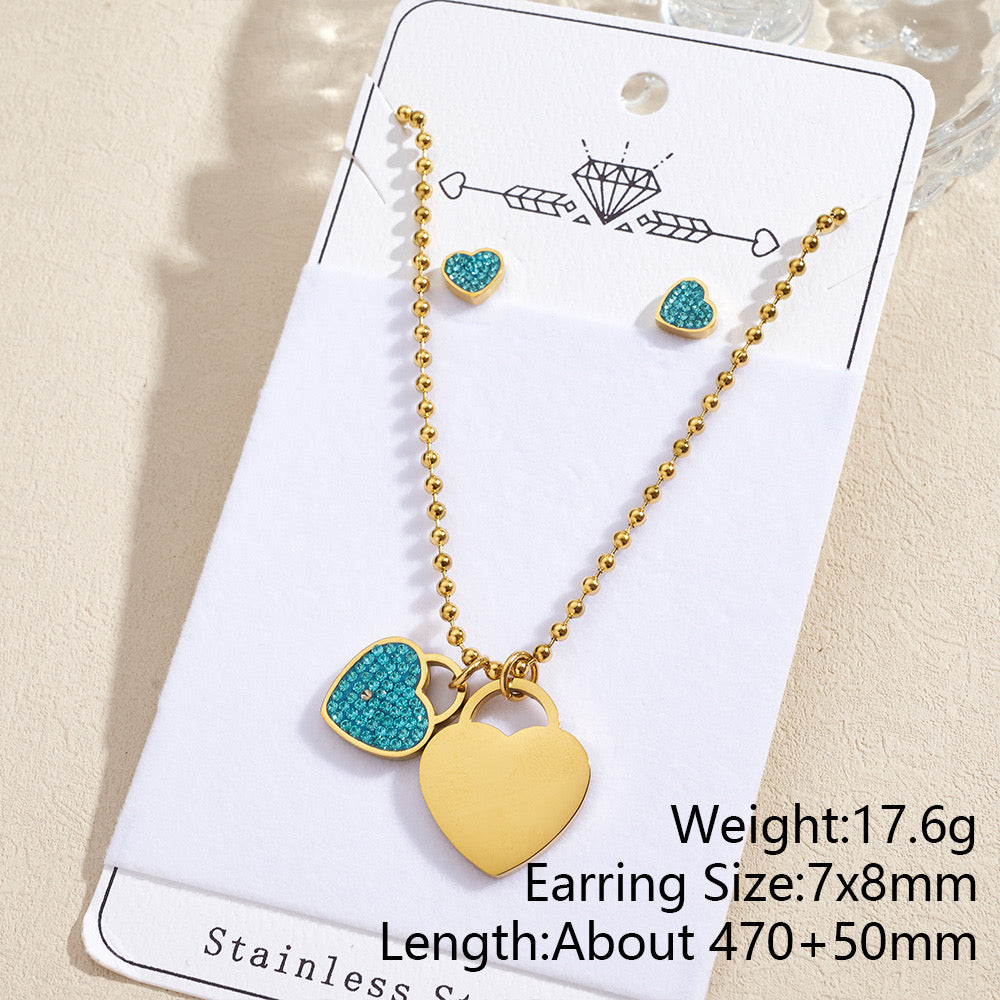 Sparkling Heart Charm Jewelry Set