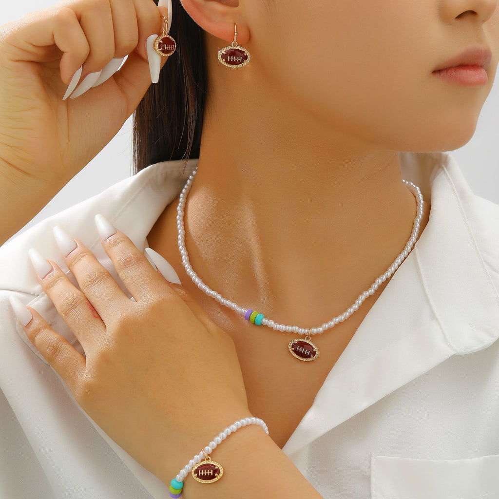 Sports Pearl Necklace, Bracelet & Earring Set