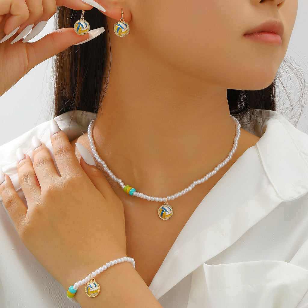 Sports Pearl Necklace, Bracelet & Earring Set