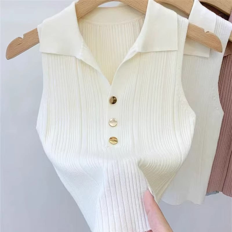 Chic Ribbed Polo Knit Top