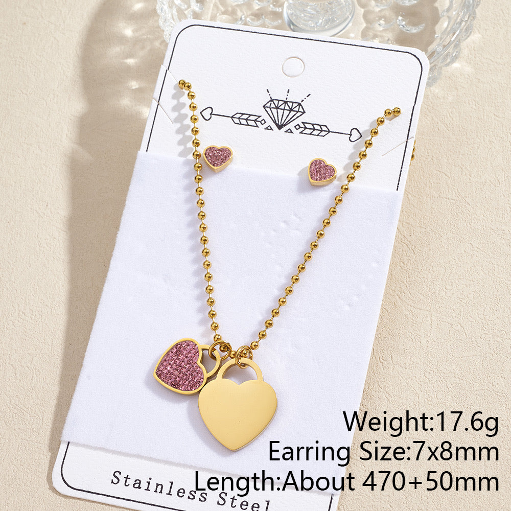 Sparkling Heart Charm Jewelry Set