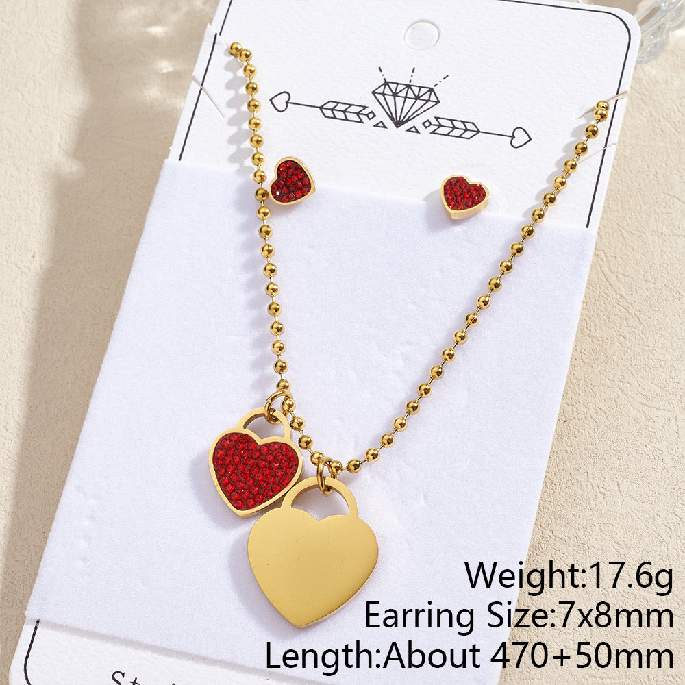 Sparkling Heart Charm Jewelry Set