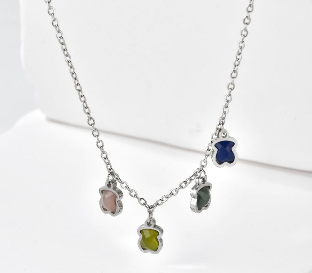 Four-Color Bear Charm Necklace