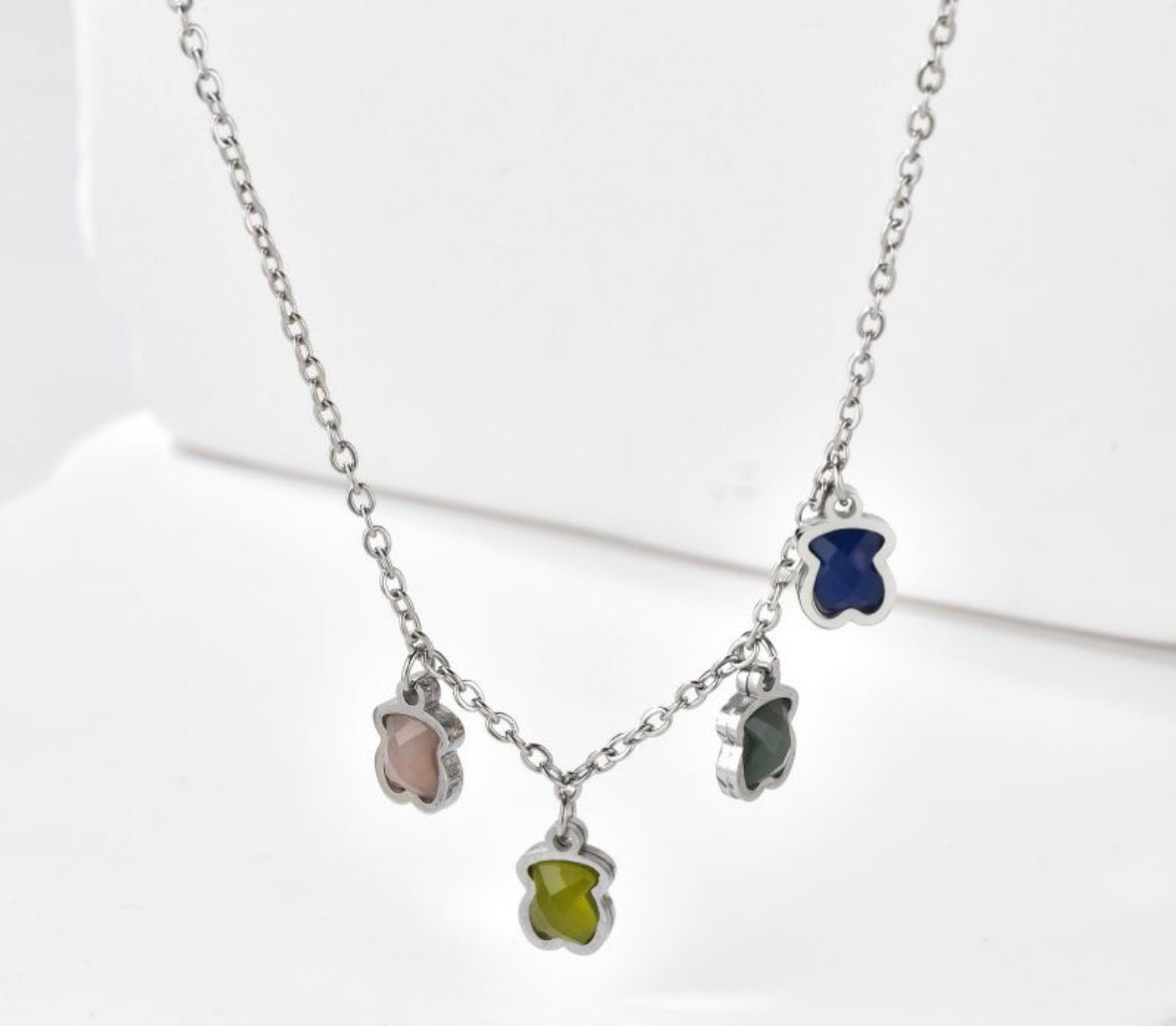 Four-Color Bear Charm Necklace