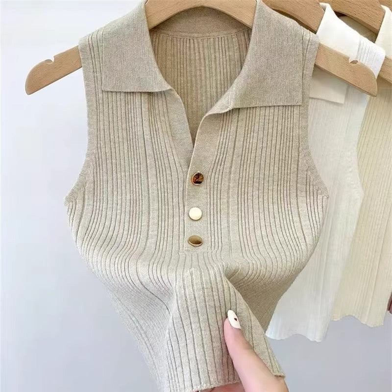 Chic Ribbed Polo Knit Top
