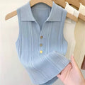 Chic Ribbed Polo Knit Top