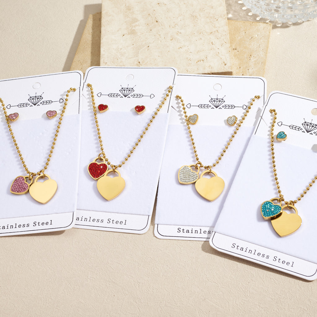 Sparkling Heart Charm Jewelry Set