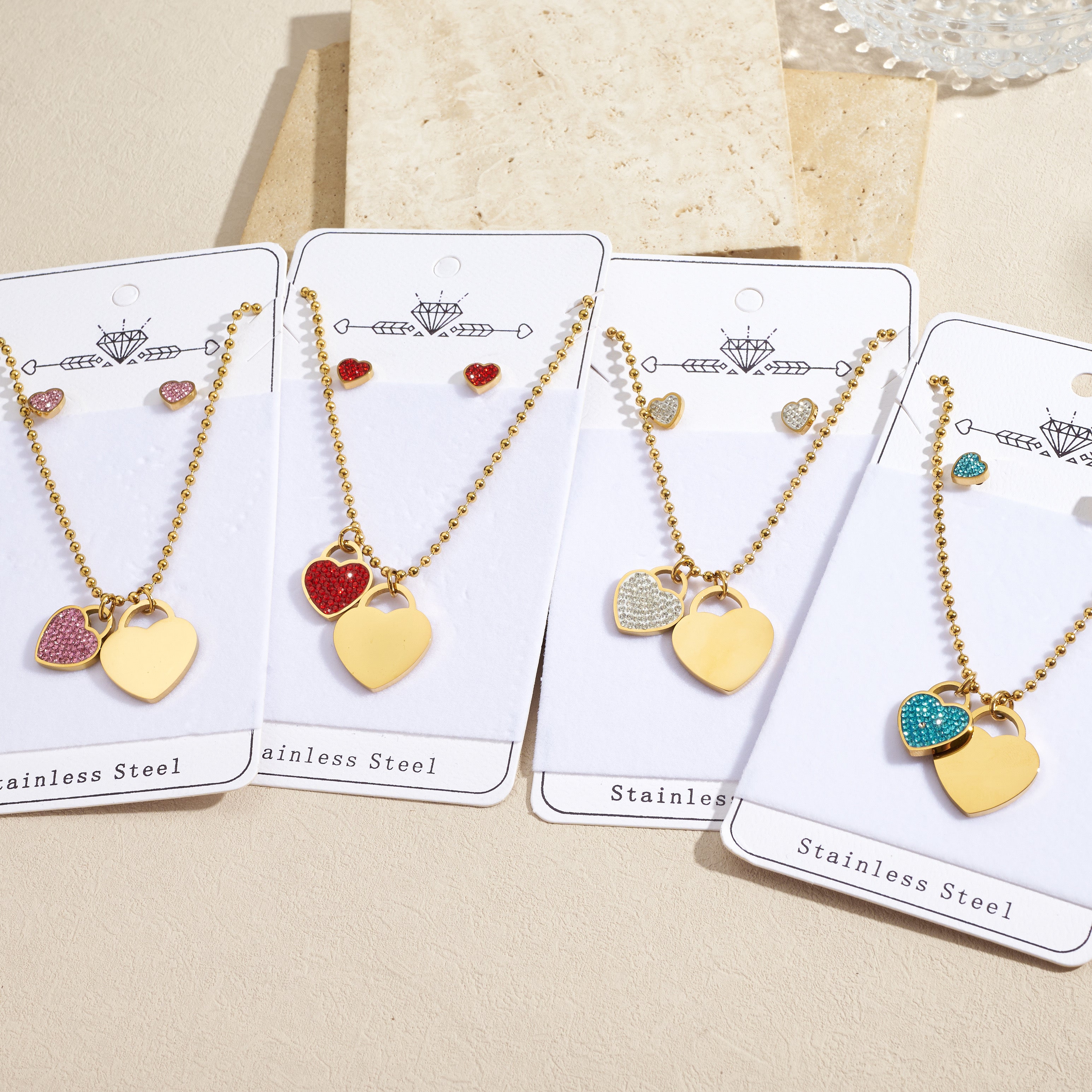 Sparkling Heart Charm Jewelry Set