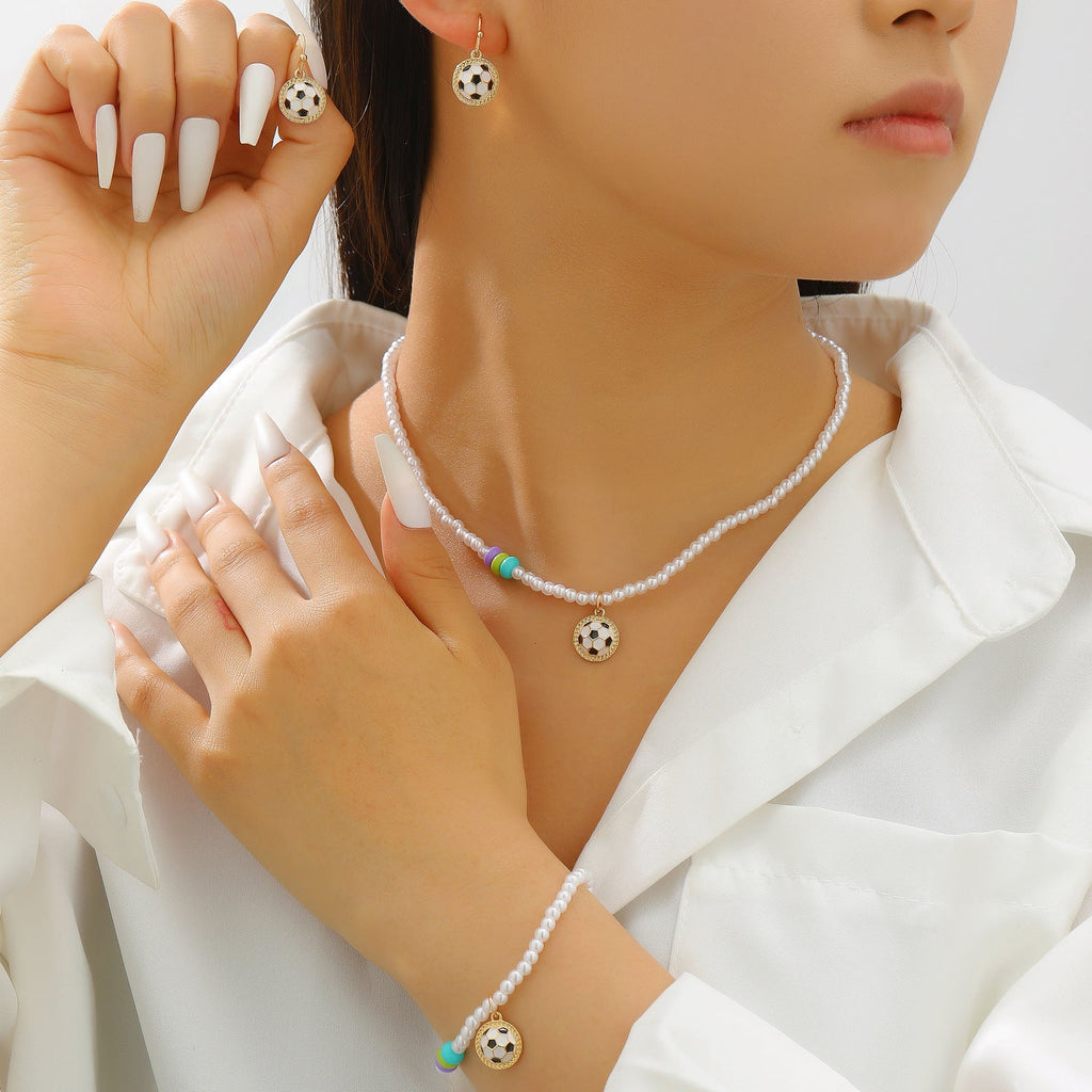 Sports Pearl Necklace, Bracelet & Earring Set