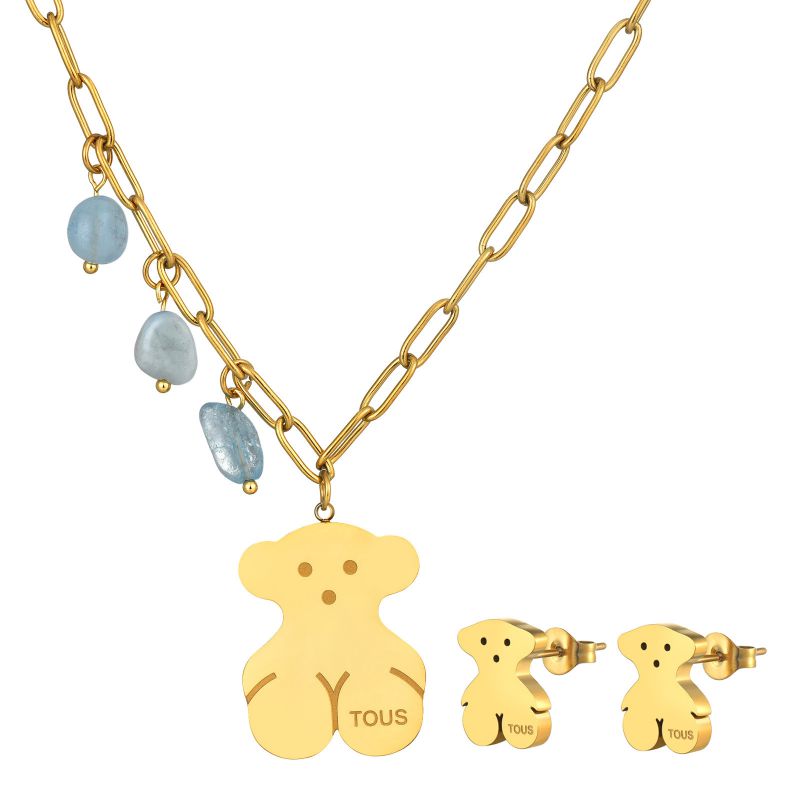 Sky Blue Teddy Necklace & Earrings Set
