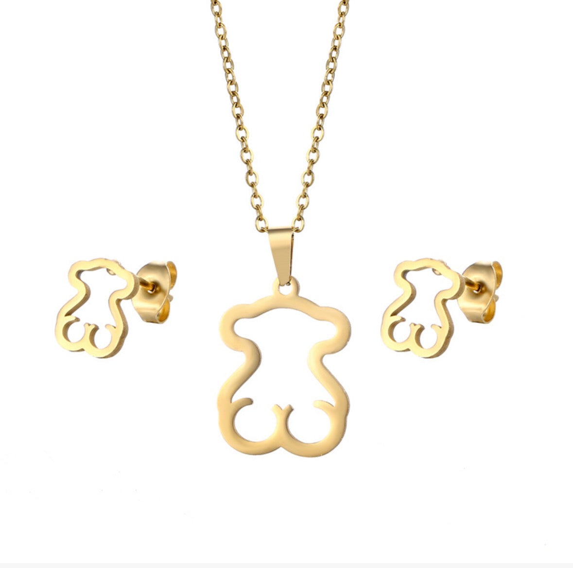 Minimalist Teddy Outline Jewelry Set