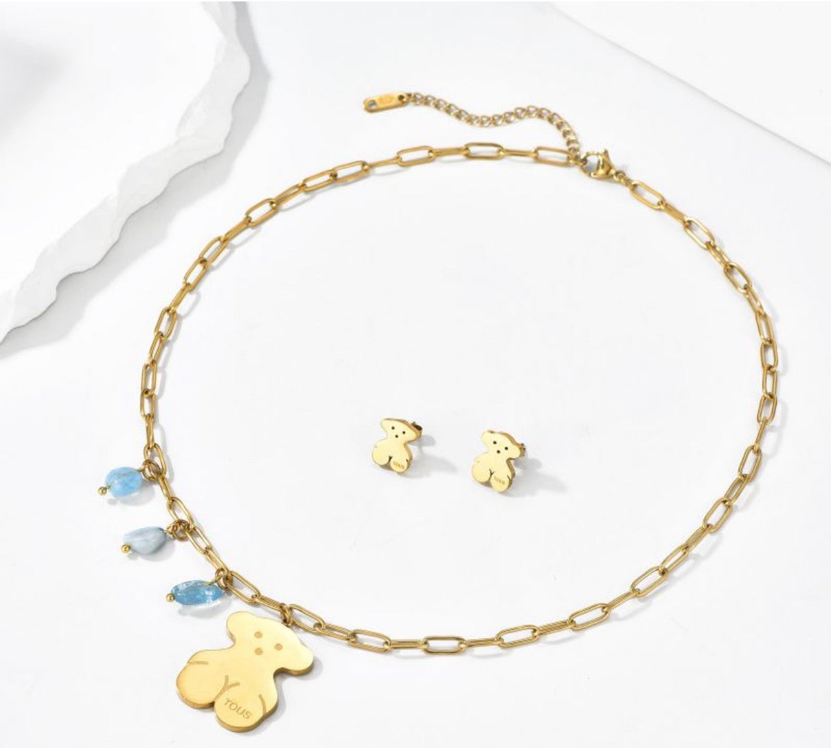 Sky Blue Teddy Necklace & Earrings Set