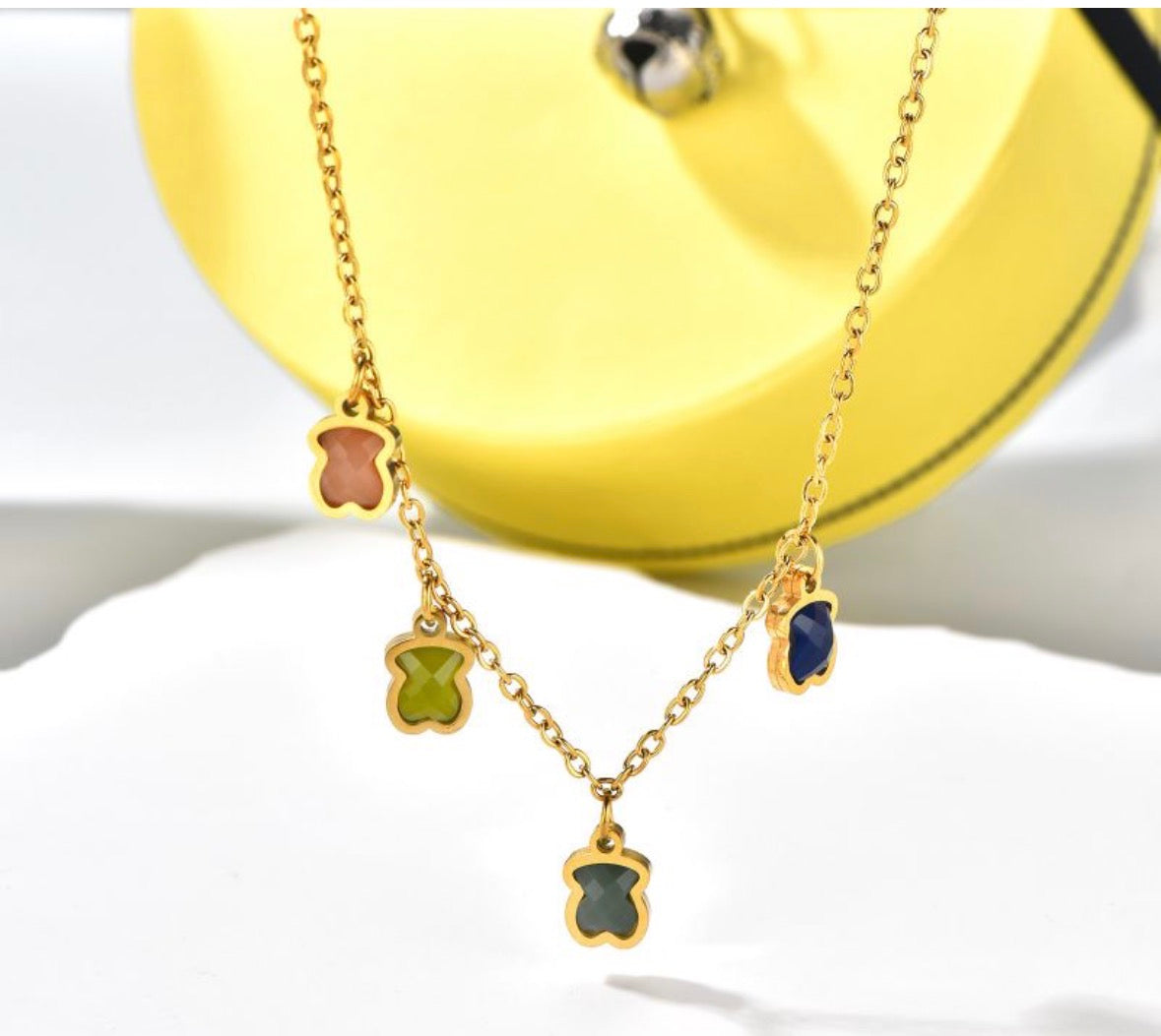 Four-Color Bear Charm Necklace