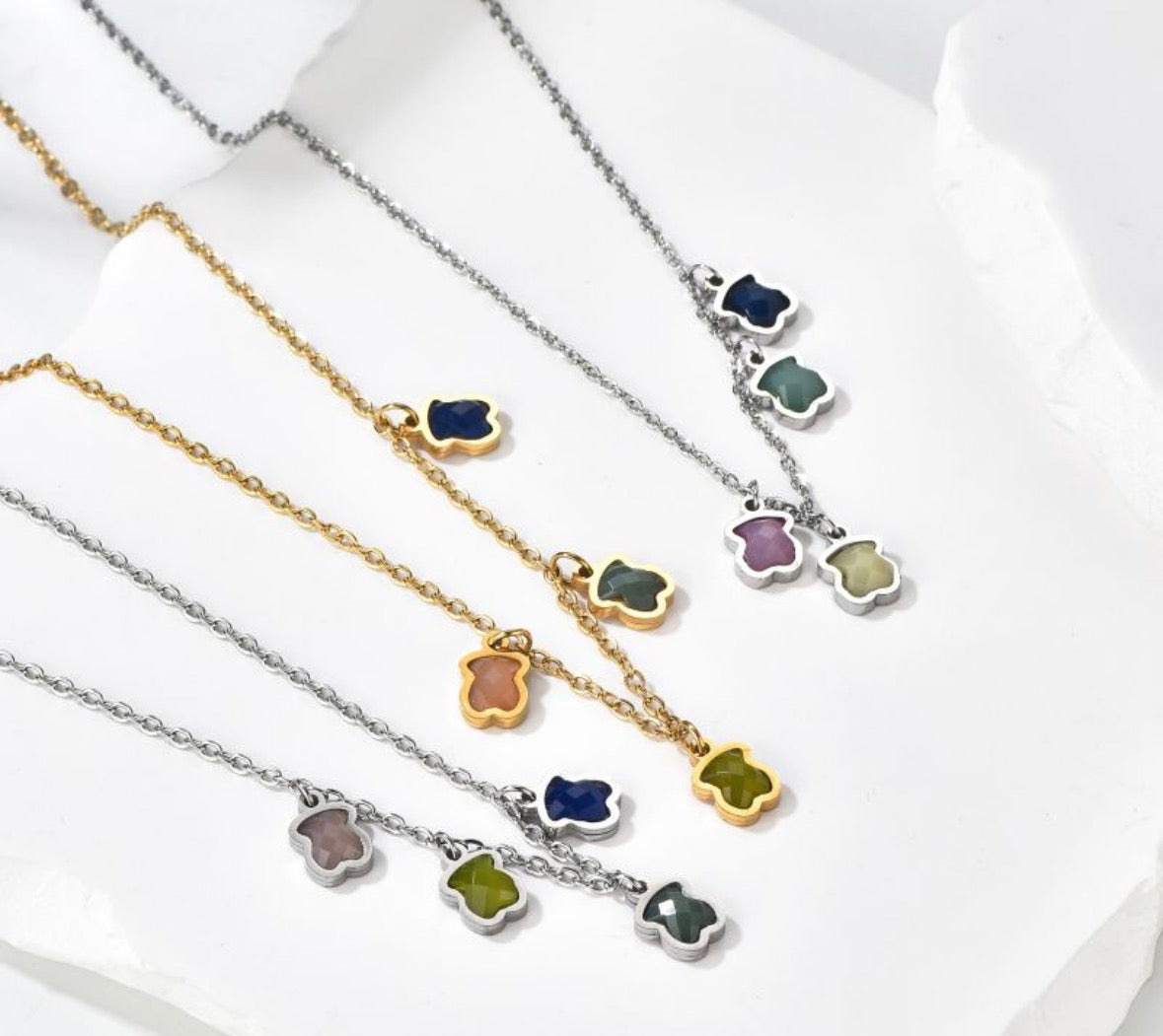 Four-Color Bear Charm Necklace