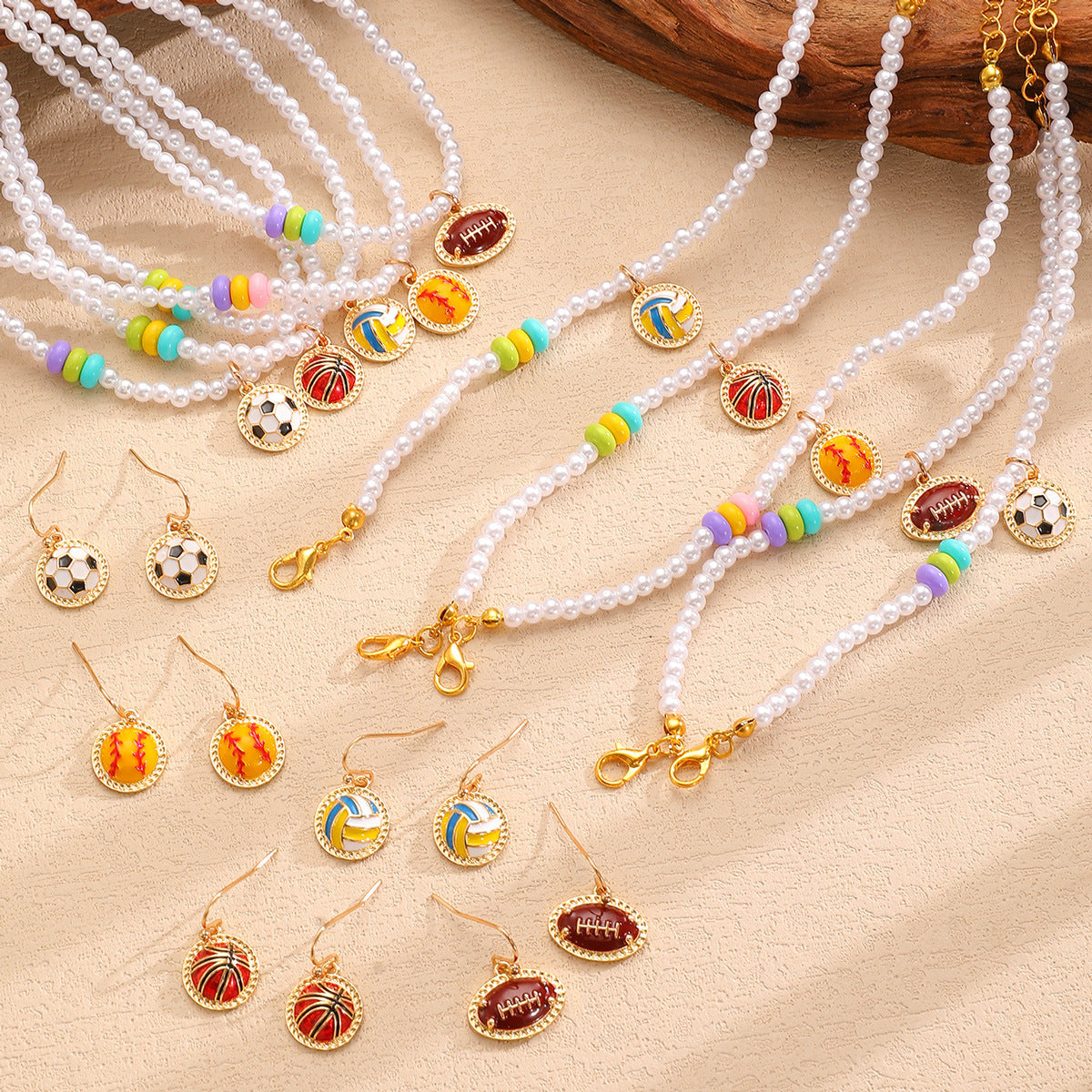 Sports Pearl Necklace, Bracelet & Earring Set